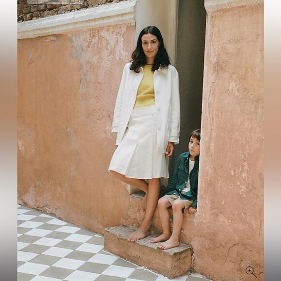 J.Crew Pleated knee-length skirt in stretch linen blend - Picture 1 of 4